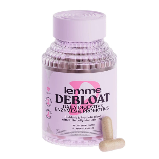 Lemme Debloat 3-in-1 Prebiotic Probiotic & Digestive Enzyme Capsules for Bloating & Gas Relief - 2 Clinically Studied Probiotics w/5 Digestive Enzymes to Improve Digestion Women & Men Vegan 60 ct