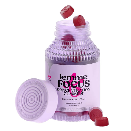 Lemme Focus Concentration & Brain Health Gummies with Cognizin Citicoline Lions Mane Mushroom Vitamin B12 - Vegan Gluten Free Caffeine Free Strawberry (50 Count)